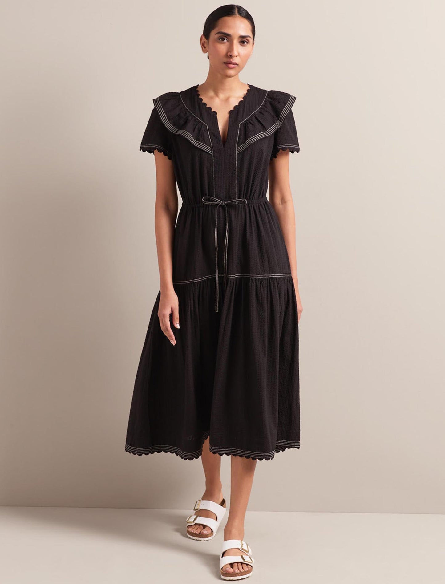 Nessa Cotton Seersucker Maxi Dress - Black