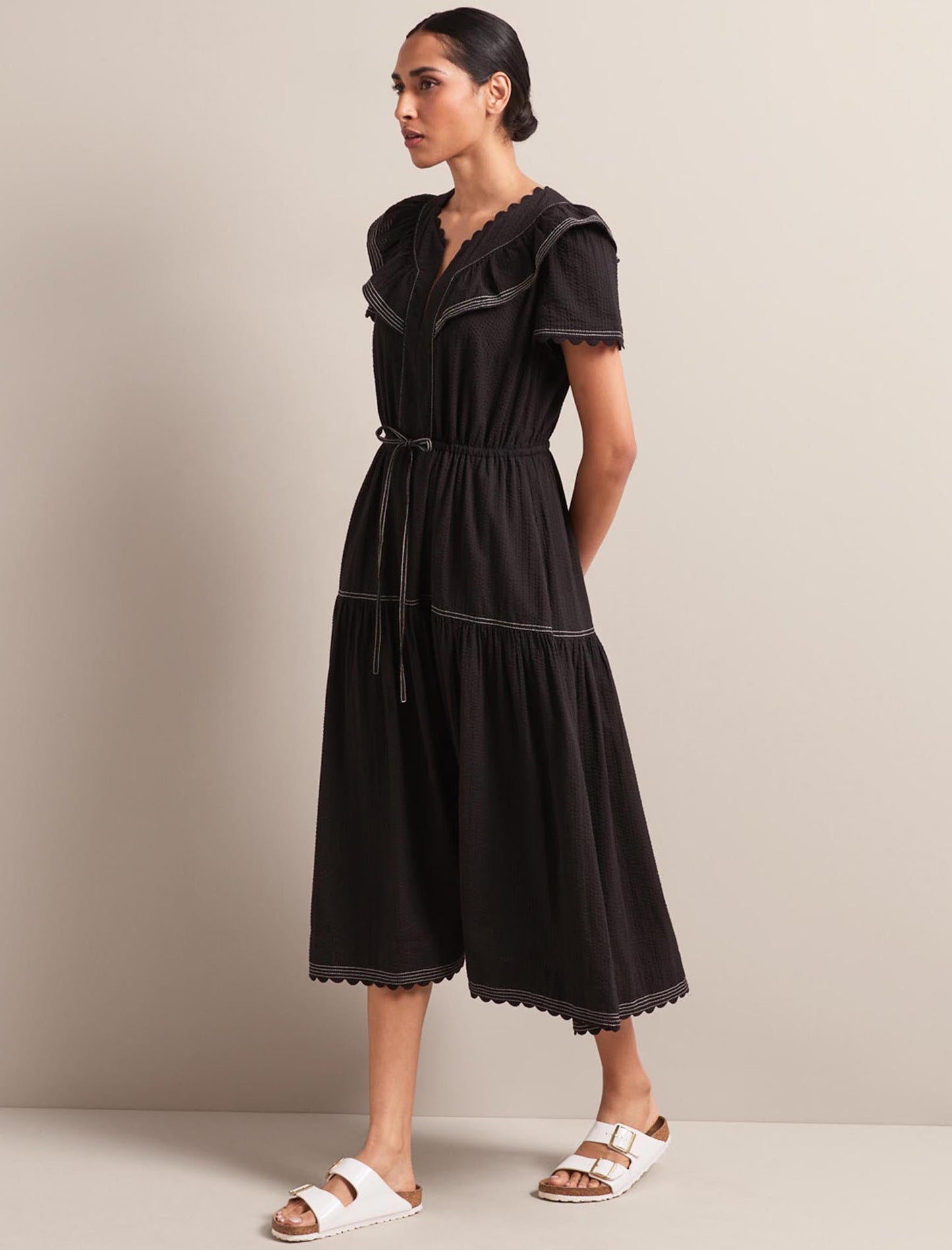 Nessa Cotton Seersucker Maxi Dress - Black