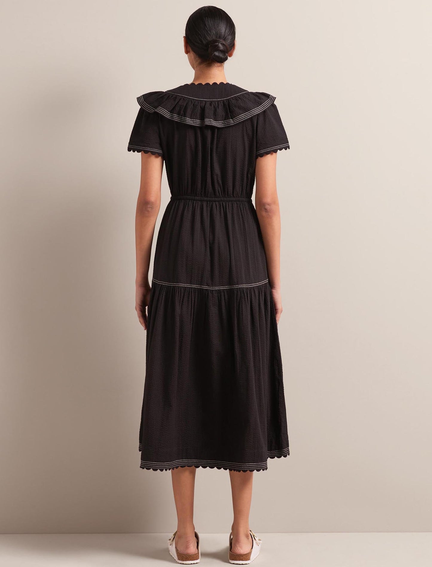 Nessa Cotton Seersucker Maxi Dress - Black