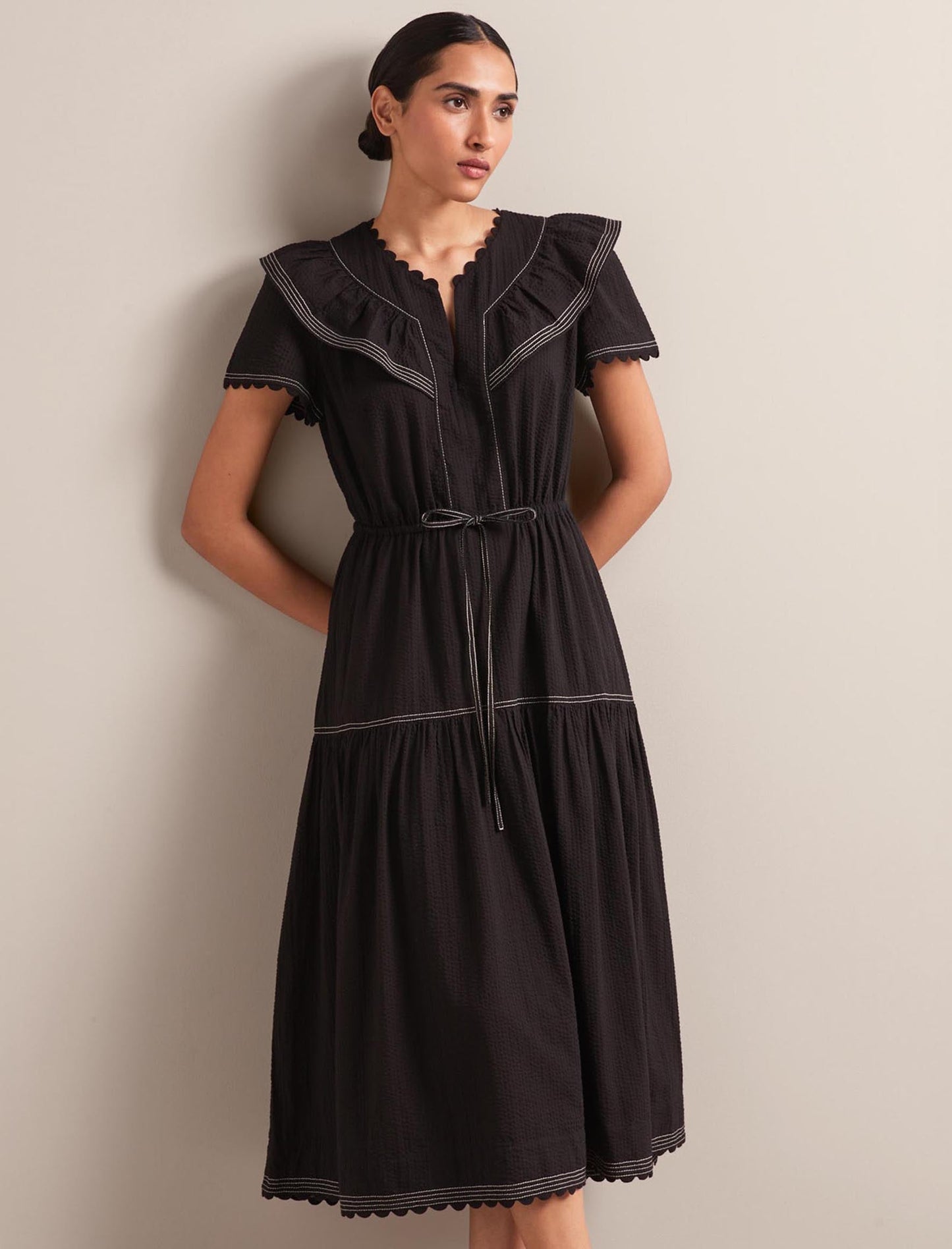 Nessa Cotton Seersucker Maxi Dress - Black