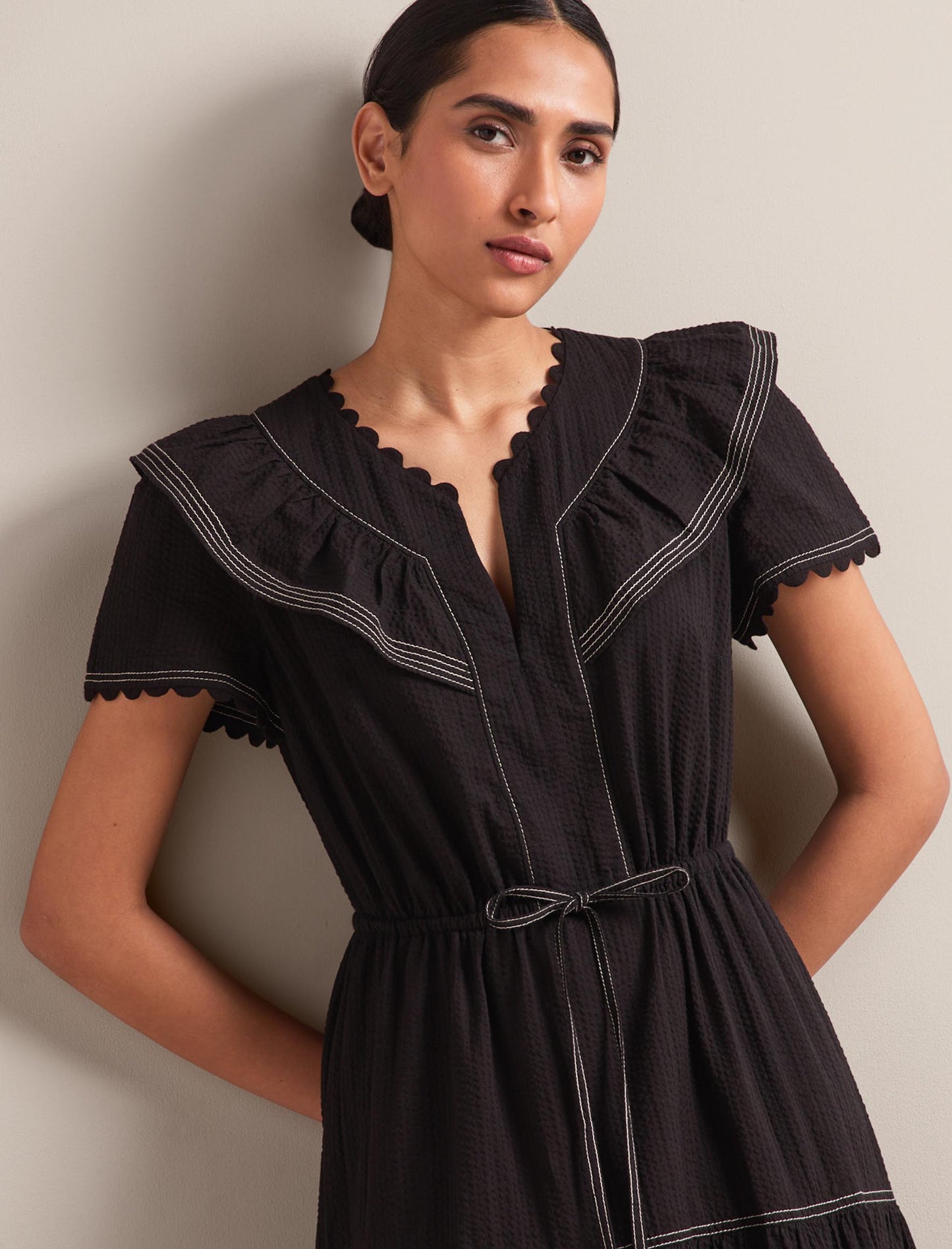 Nessa Cotton Seersucker Maxi Dress - Black