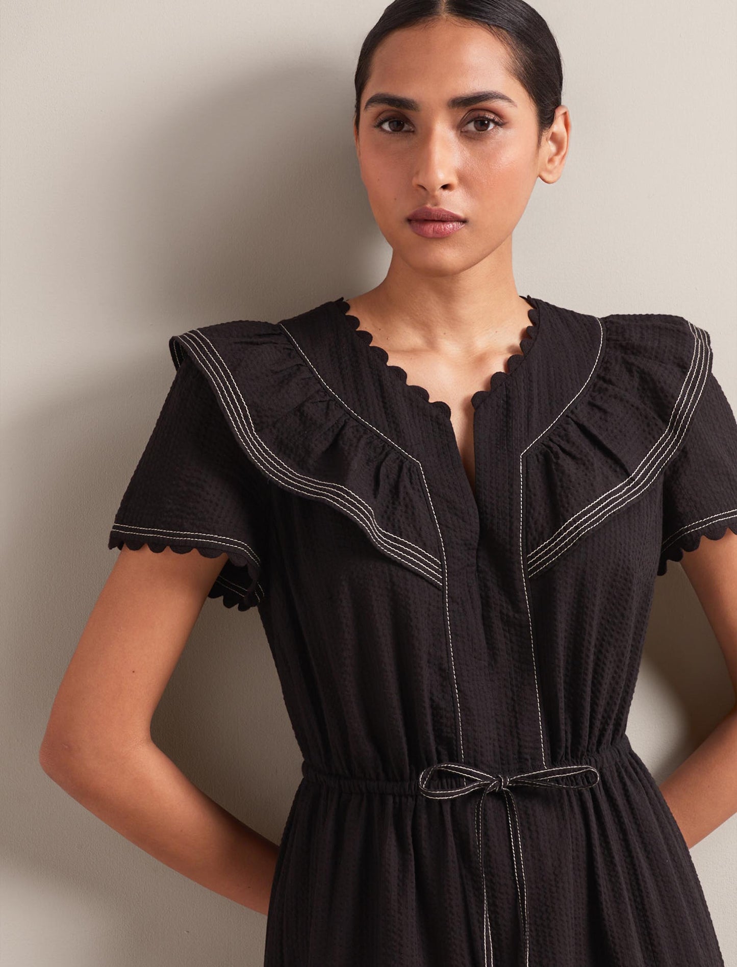 Nessa Cotton Seersucker Maxi Dress - Black
