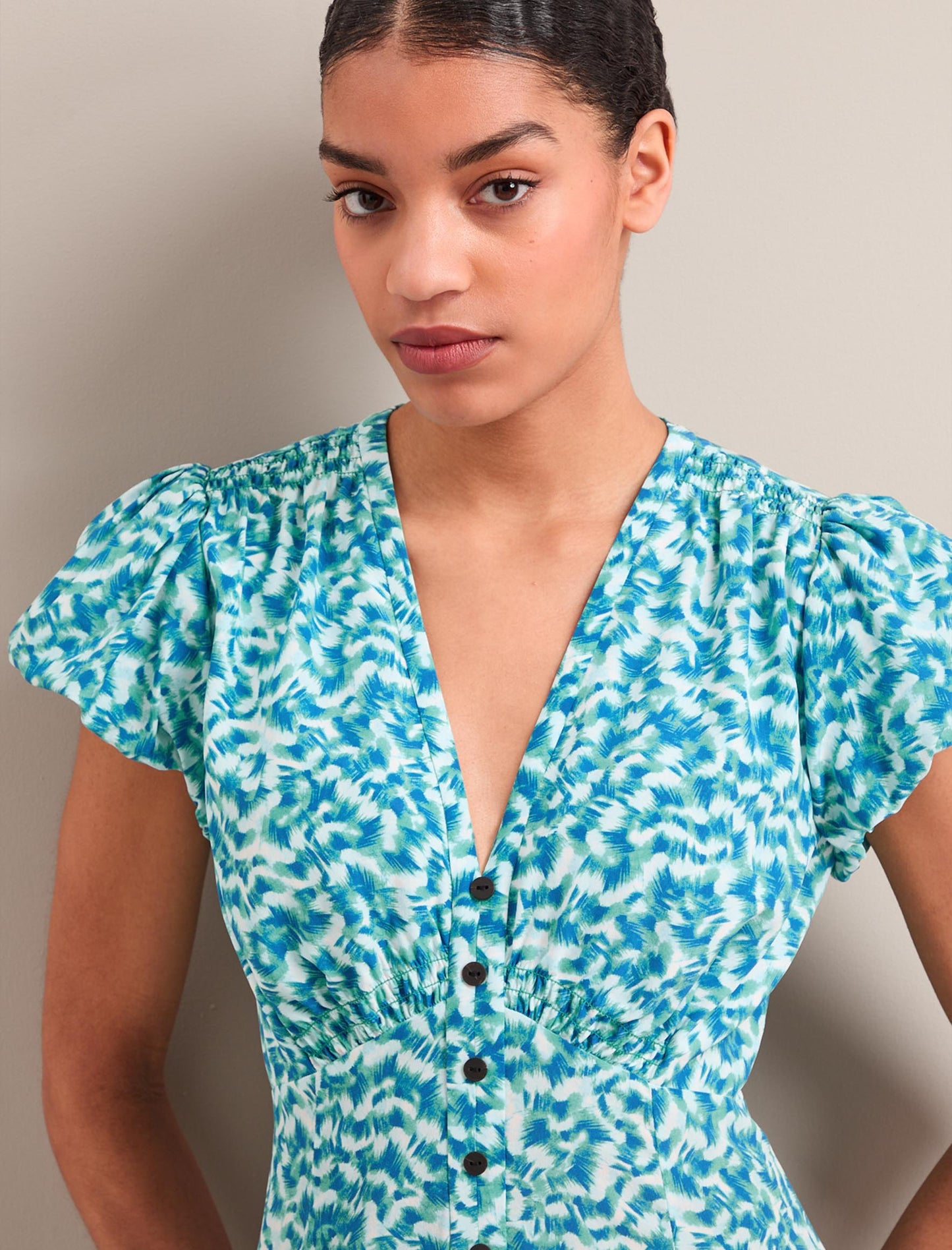 Leila Silk Maxi Dress - Blue Green Feather Print