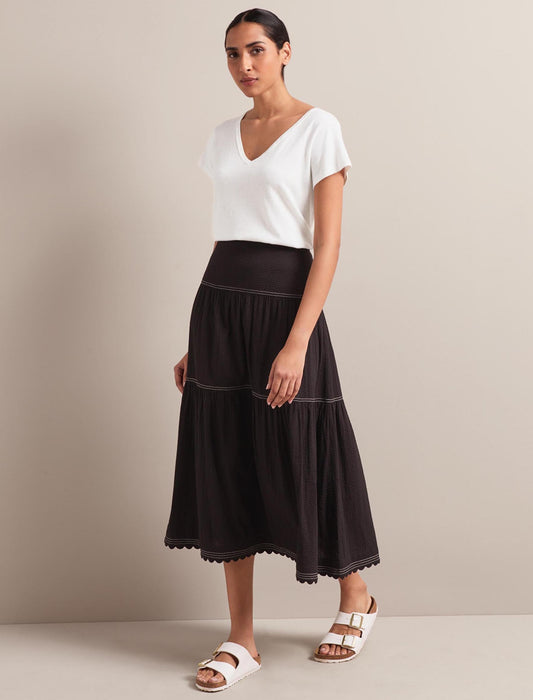Sylvia Cotton Seersucker Maxi Skirt - Black
