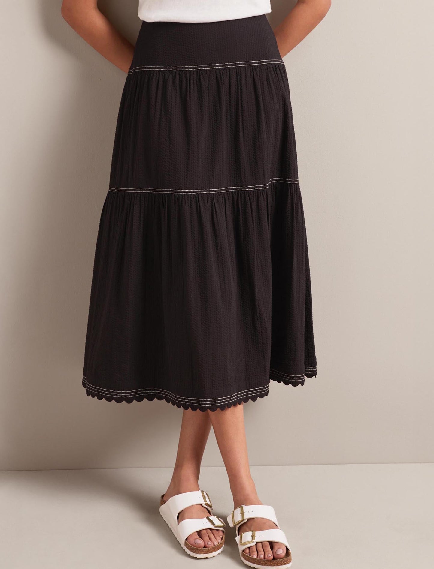 Sylvia Cotton Seersucker Maxi Skirt - Black