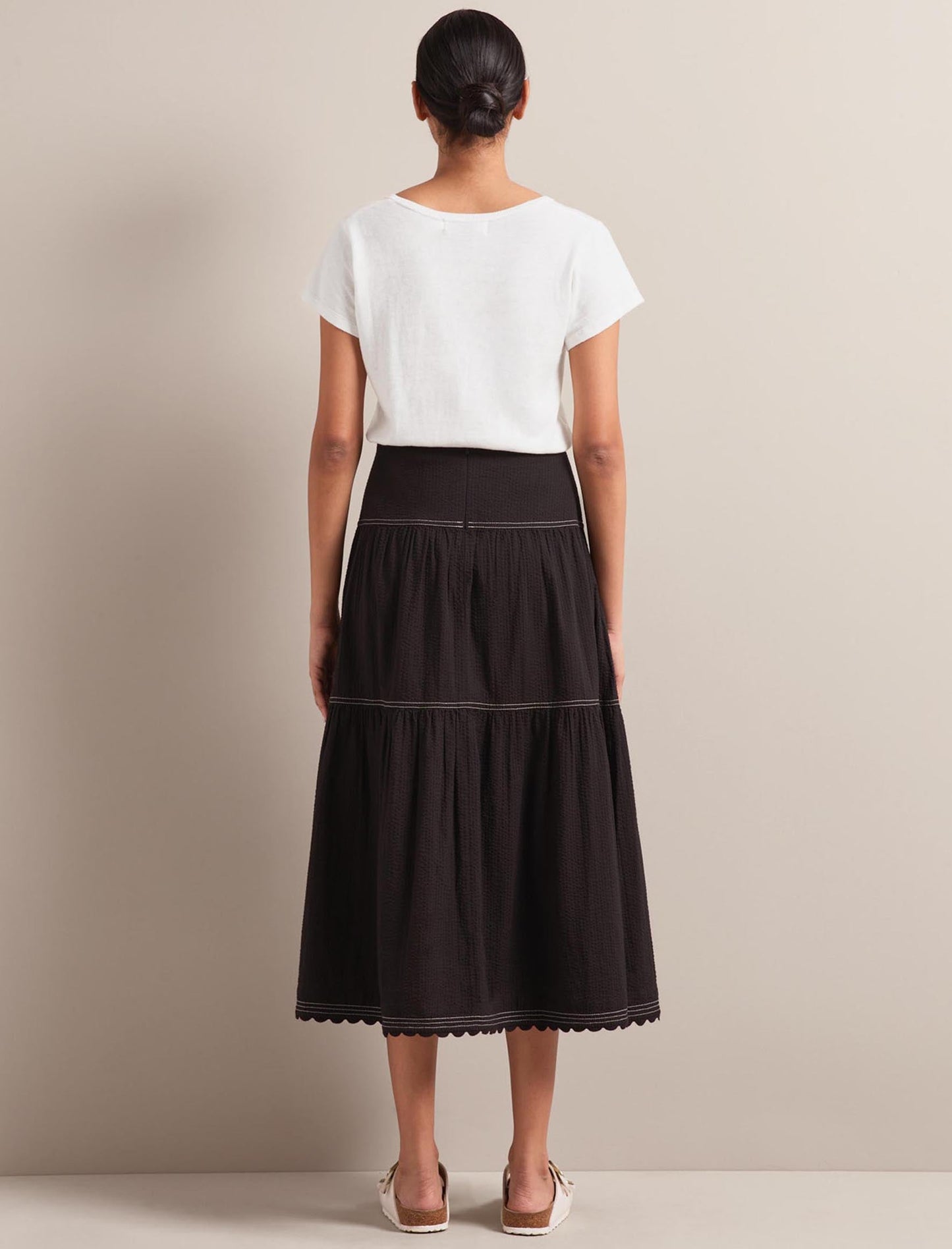 Sylvia Cotton Seersucker Maxi Skirt - Black