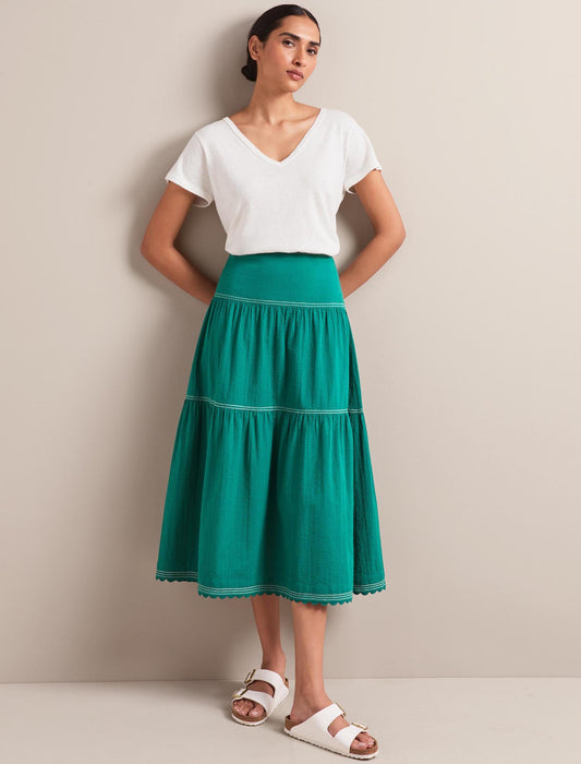Sylvia Cotton Seersucker Maxi Skirt - Dark Green