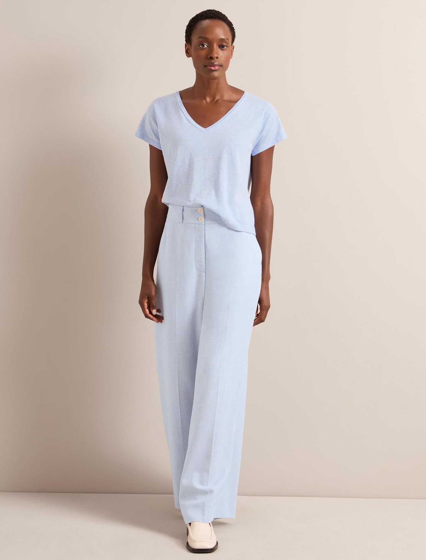 Tyler Linen Blend Trouser - Pale Blue