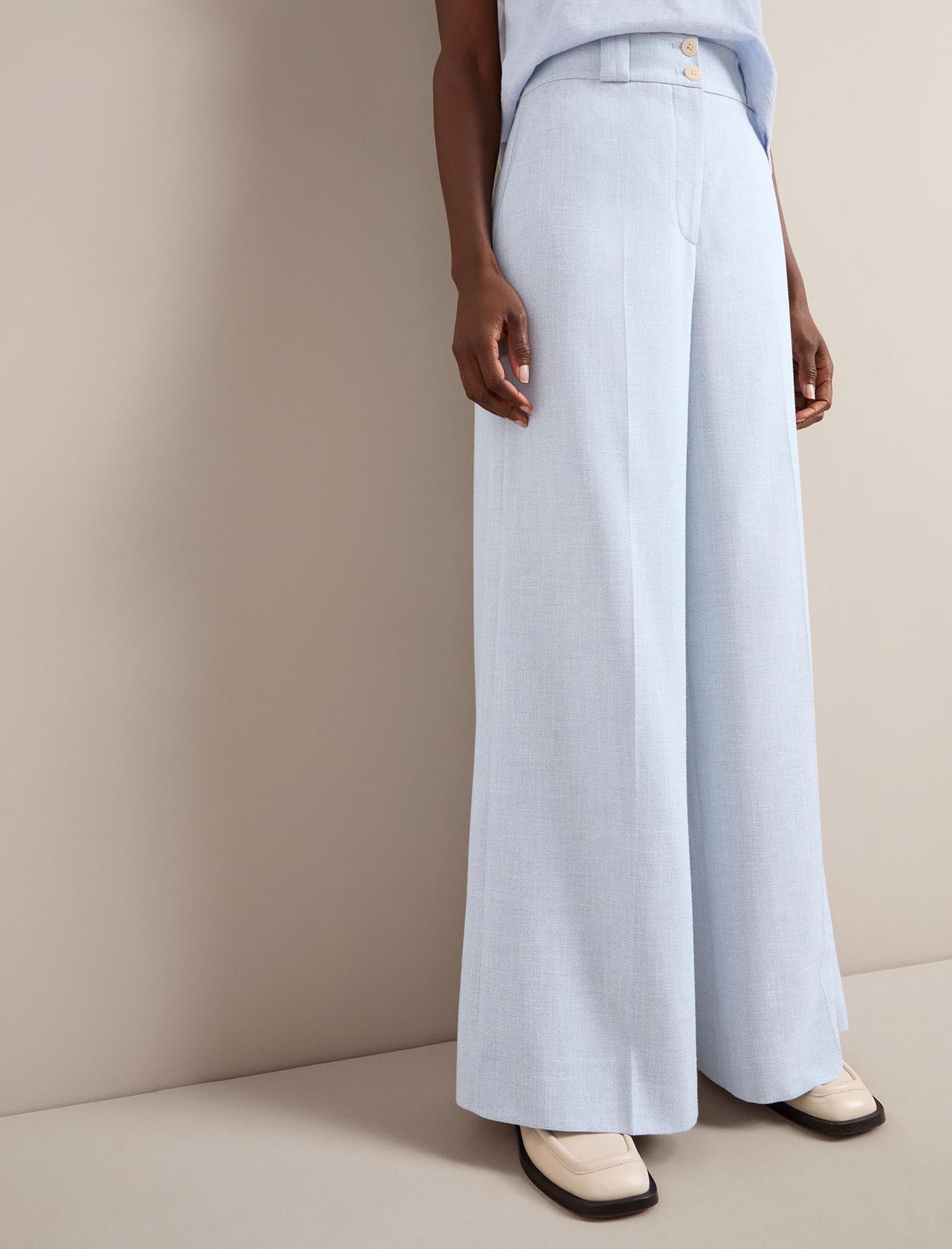 Tyler Linen Blend Trouser - Pale Blue
