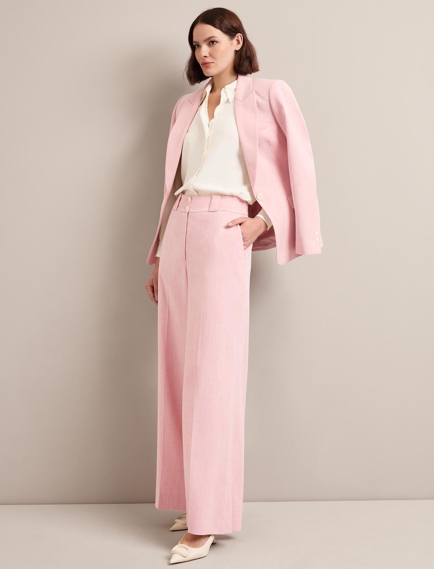 Tyler Linen Blend Trouser - Pale Pink